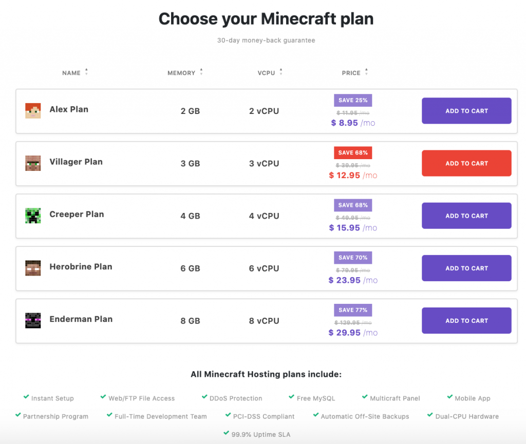 Hostinger Minecraft Plans