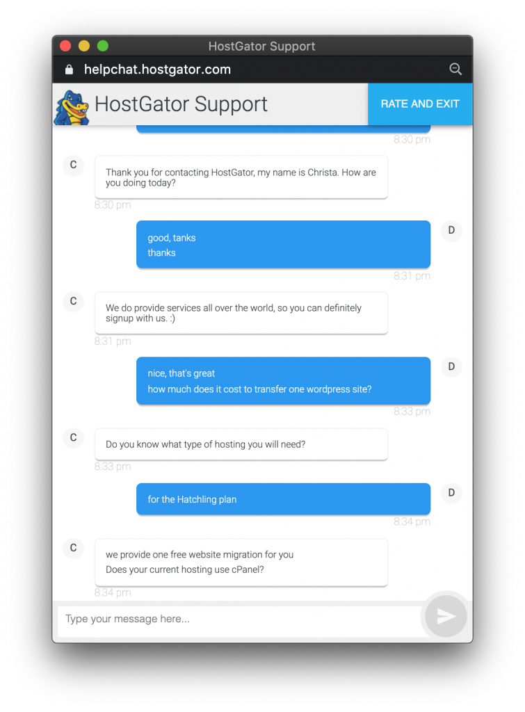 HostGator Cloud Live Chat Kundensupport